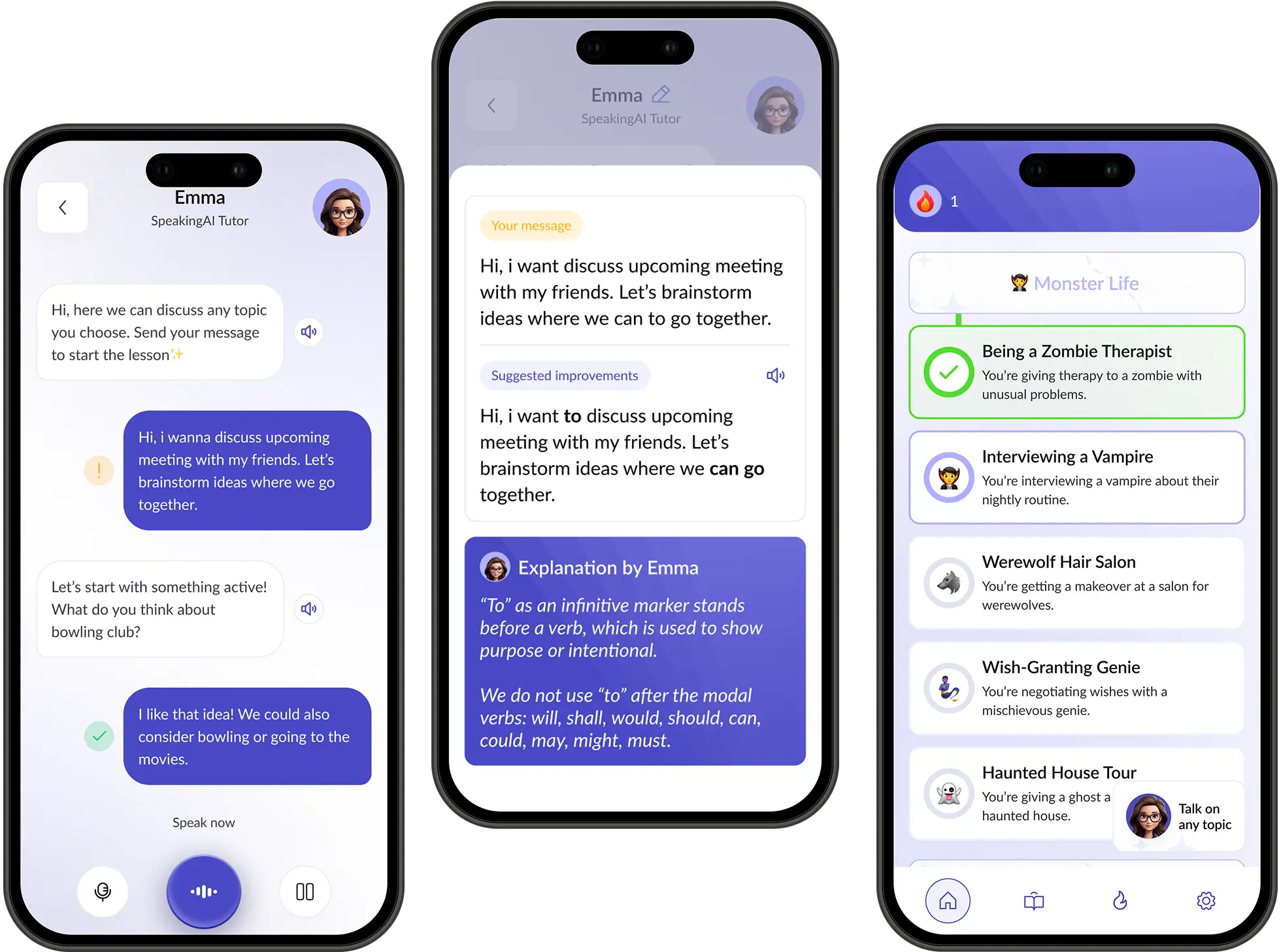 Screenshots from mobile app